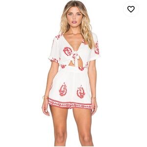 Tularosa White Romper with Red Embroidered Print